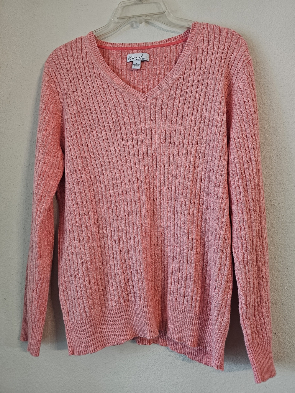 Kim Rogers Pink Cable Knit V-Neck Sweater